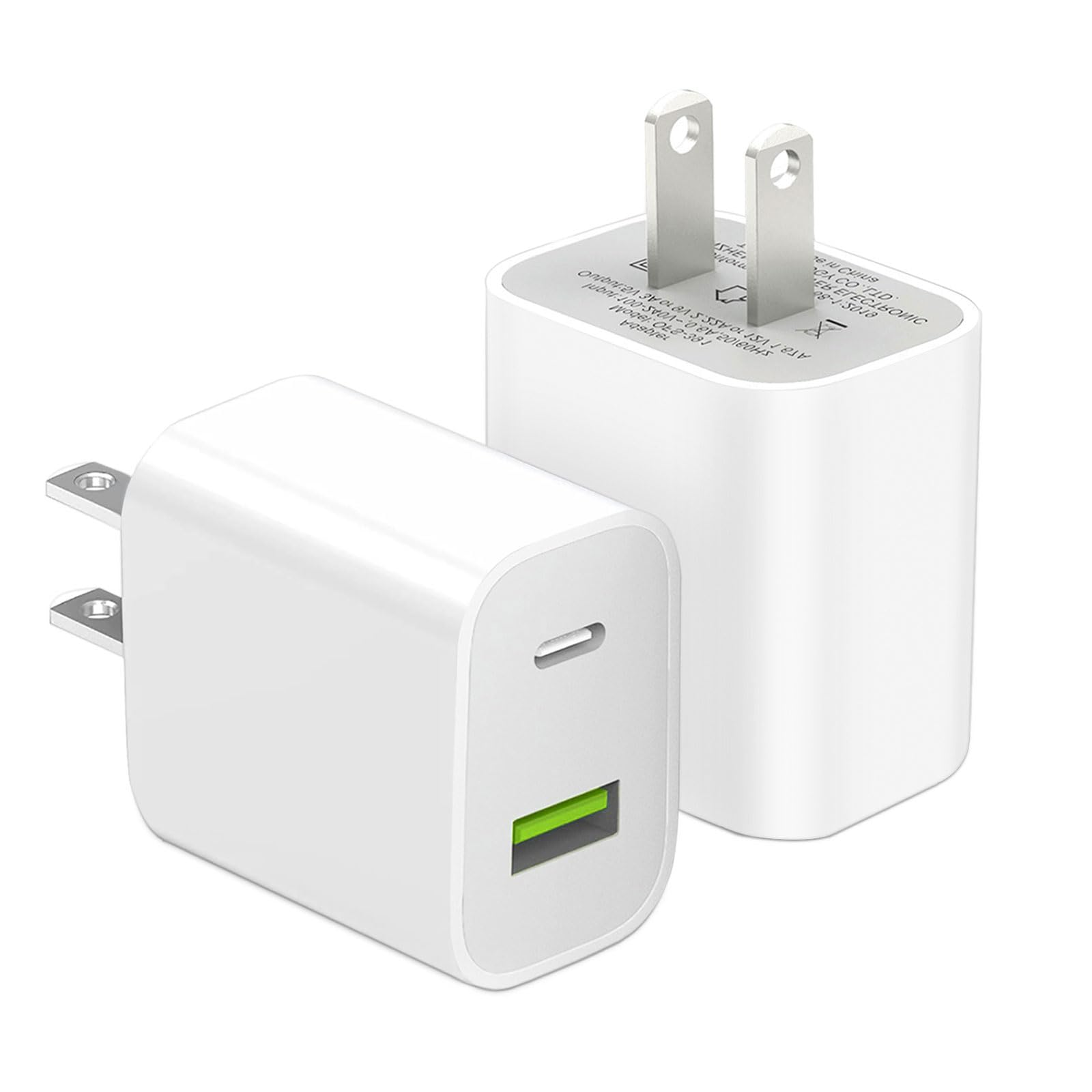 2 Pack USB C Charger Block, Dual Port Type C Wall Charger Fast Charging 20W Power Adapter Cube for iPhone 14/14 Pro/14 Pro Max/14 Plus/13/12/11, XS/XR/X, iPad, Samsung, More