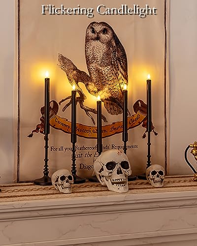 Homemory 3 Pcs Flameless Taper Candles with Remote Timer Dimmer, 9.6" White Flickering Candlesticks Battery Operated, Realistic Plastic LED Candles for Fireplace Wedding Seasonal Indoor Decorations