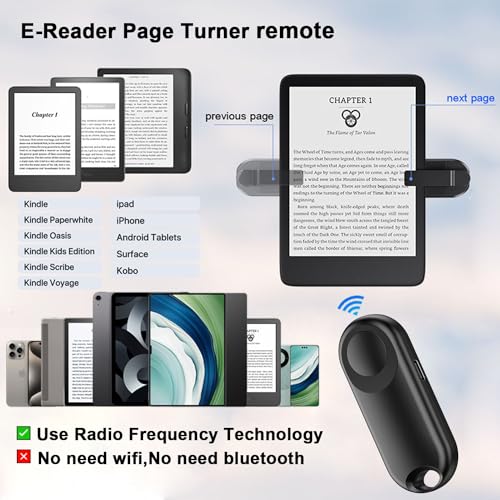 Sycelu RF Remote Control Page Turner for Kindle Paperwhite Accessories Ipad Reading Kobo Surface Comics/Novels Tablets Android Taking Photos Camera Video Recording Remote Triggers