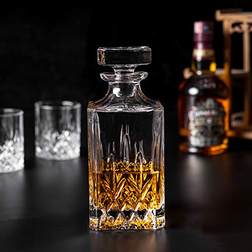 KANARS Whiskey Decanter And Glasses Set in Unique Gift Box - Original Crystal Liquor Decanter Set For Bourbon, Scotch, Vodka, Rum or Whisky, 5-Piece, Gifts for Men Dad