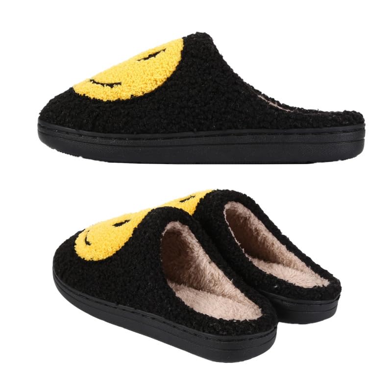 rosyclo Smile Face Slippers, Women's Retro Soft Cute Indoor Outdoor Happy Face Shoes, Cozy Trendy Plush Comfy Warm Fluffy Slip-on Home Slipper for Women Men