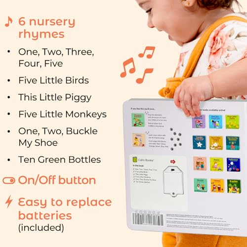 Cali's Books Count Nursery Rhymes Music Book for Toddlers 1-3, Interactive Books for 1+ Year Old with 6 Animal Songs - Educational Toddler Books Ages 1-3