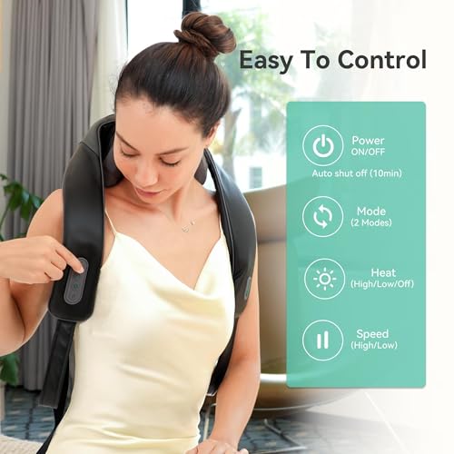 Snailax Cordless Neck Shoulder Massager with Soothing Heat, Upgarded 4D Deep Tissue Kneading, Shiatsu Neck Back Massager Pillow for Neck, Traps, Back, Gifts for Men Women Mom Dad