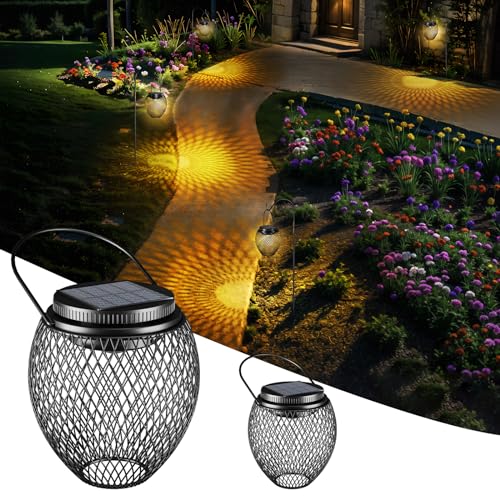 JSOT Solar Lanterns, 4 Pack Solar Lights Outdoor Waterproof Decorative Hanging Lantern, Warm/Cool White Modes Garden Yard Decor Outdoor Lanterns for Backyard Table Balcony