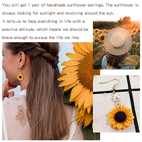 Sunflower Earrings for Women Sunflower Daisy Flower Drop Dangle Earrings Gold Flower Earrings Spring Earrings Bohemian Sunflower Statement Earrings Jewelry Gifts for Womens(Gold)