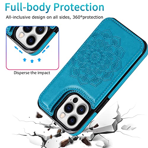 Anyisposs Phone Case for iPhone 14 Pro Wallet Case 6.1 inch Tempered Glass Screen Protector Leather Card Holder Slots Stand Cover Flip Cases Cell iPhone14Pro 5G i i-Phone i14 iPhone14 14Pro Men Blue