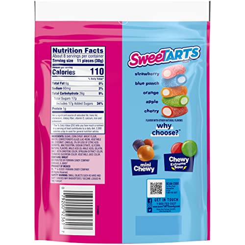 SweeTARTS Rope Bites Candy, Mixed Fruit, 8 Ounce Resealable Bag