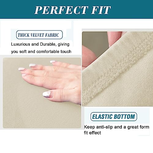 HFCNMY Ottoman Cover Square, Stretch Polyester blend Thick Ottoman Slipcover Square Washable Storage Ottoman Cover Foot Stool Cover with Elastic Bottom for Living Room Beige Medium