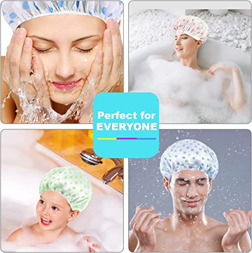 MZD8391 Shower Cap, Reusable Shower Hat Bath Caps - Waterproof with Elastic Band Hair Hat for Men Women Ladies Spa Salon (Coloful Dotted) (6 Packs)