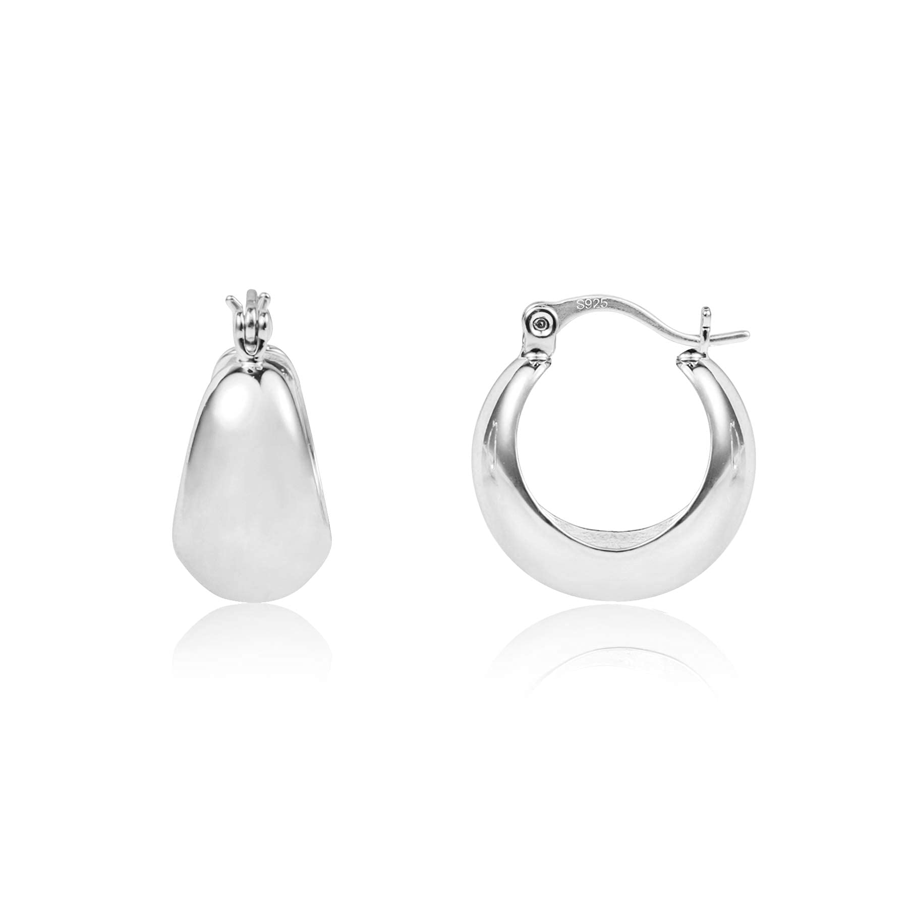 KISSPAT Chunky Silver Huggie Hoop Earrings for Women Girls | Hypoallergenic Sterling Silver Post Small Thick Huggie Earring Hoops