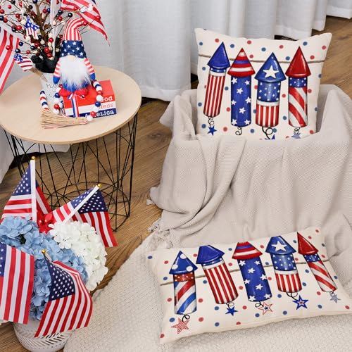 AACORS 4th of July Pillow Covers 18x18 Inch Crayon with Stars Decor Patriotic American Flag Pillow Case Independence Memorial Day Decorations for Sofa Couch AA542-18