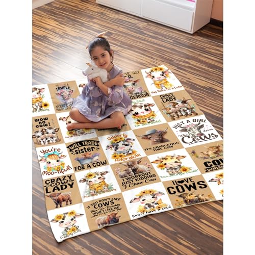 Cartoon Cow Blanket for Baby Girls Sunflowers Cow Throw Blanket for Boys, Lightweight Soft Flannel Blankets for Kids Gifts, 30x40 Inches