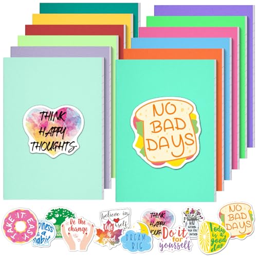 Small Notebook, 12 Pack Journals with 12 Motivational Stickers, 60 Page Lined Journals for Writing, Pocket Notebooks for Kids Party Favors, Student Gifts, Stocking Stuffers, Mini Journals Bulk