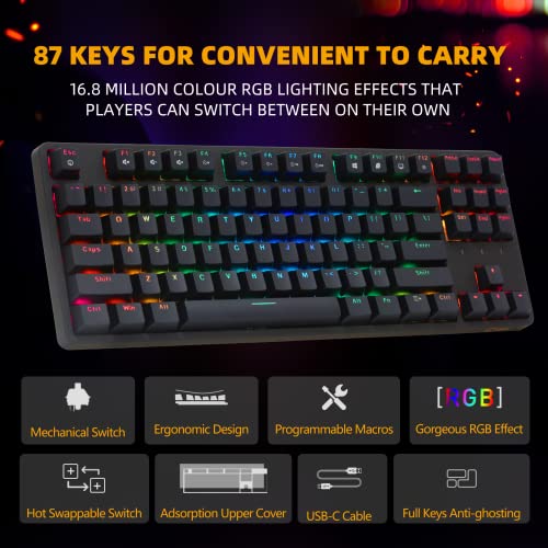 IROK FE87/104 RGB Mechanical Keyboard, Hot Swappable Gaming Keyboard, Customizable Backlit, Magnet Upper Cover Type-C Wired Keyboard for Mac Windows-Black/Brown Switch