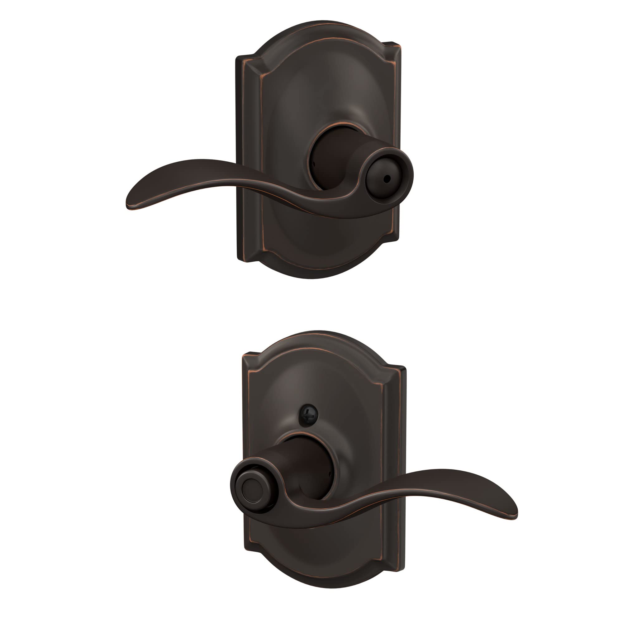 Schlage F40 ACC 716 CAM Accent Door Lever with Camelot Trim, Bed & Bath Privacy Lock, Aged Bronze