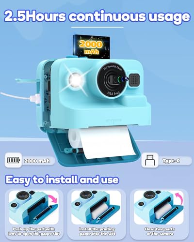 Dylanto Kids Camera Instant Print,1080P Kids Instant Cameras That Print Photos,Christmas Birthday Gifts for Girls Age 3-12,Portable Toy for 3 4 5 6 7 8 9 10 Year Old Girls Boys-Blue