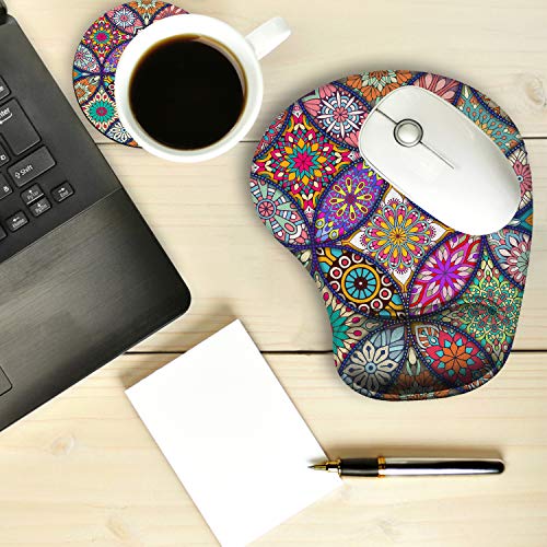 CUISHAN 2 Pack Gaming Mouse Pad and Coaster,Ergonomic Mouse Pad with Wrist Support Gel,Non-Slip PU Base,Easy Typing Pain Relief Effect,Suitable for Office and Home (Starry Owl)