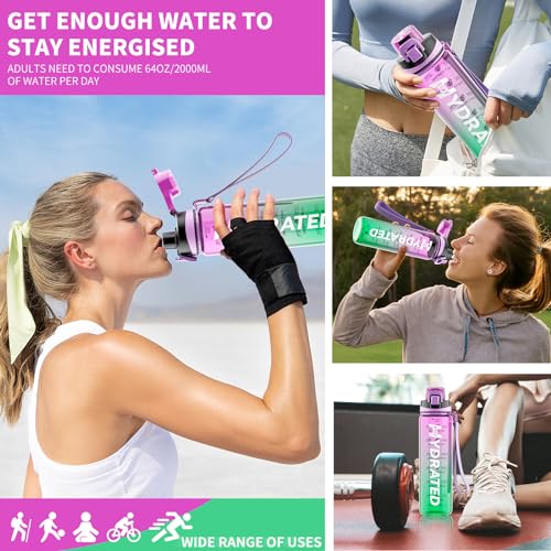 Water Bottle, 32 oz Motivational Water Bottles with Time Marker-Tritan & BPA Free, Sports Water Bottle with Time to Drink & Strap, Wide Mouth, Leakproof -Gift for Christmas Gym Fitness & Outdoor