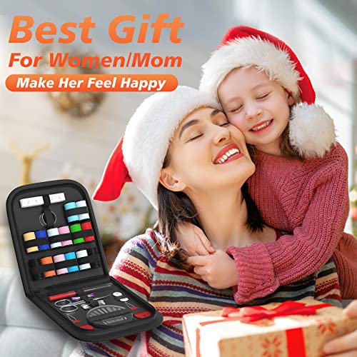 Coquimbo Sewing Kit Christmas Gifts for Grandma, Mom, Adults, Kids, Beginner, Traveler, Emergency, Portable Sewing Supplies Contains Soft Tape Measure, Scissors, Thread, Sewing Needle etc(Black, S)