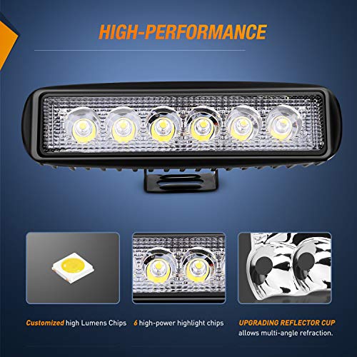 Nilight LED Light Bar 2PCS 18W 6Inch Flood LED Pods Offroad Fog Light Waterproof for Boat SUV ATV 4WD Car Truck Golf Cart 12V 24V,2 Years Warranty