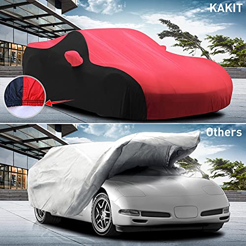 KAKIT Waterproof Car Cover for 1996-2004 C5 Stingray, Custom Fit C5 Cover No Faded UV Resistant for Chevy Corvette Outdoor/Indoor (Red & Black Combo)