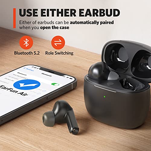 EarFun® Air True Wireless Earbuds, Bluetooth Earbuds with 4 Mics, Sweatshield™ IPX7 Waterproof with Volume Control, USB-C Fast Charge, in-Ear Headphones with Wireless Charging, Deep Bass, 35H Playtime