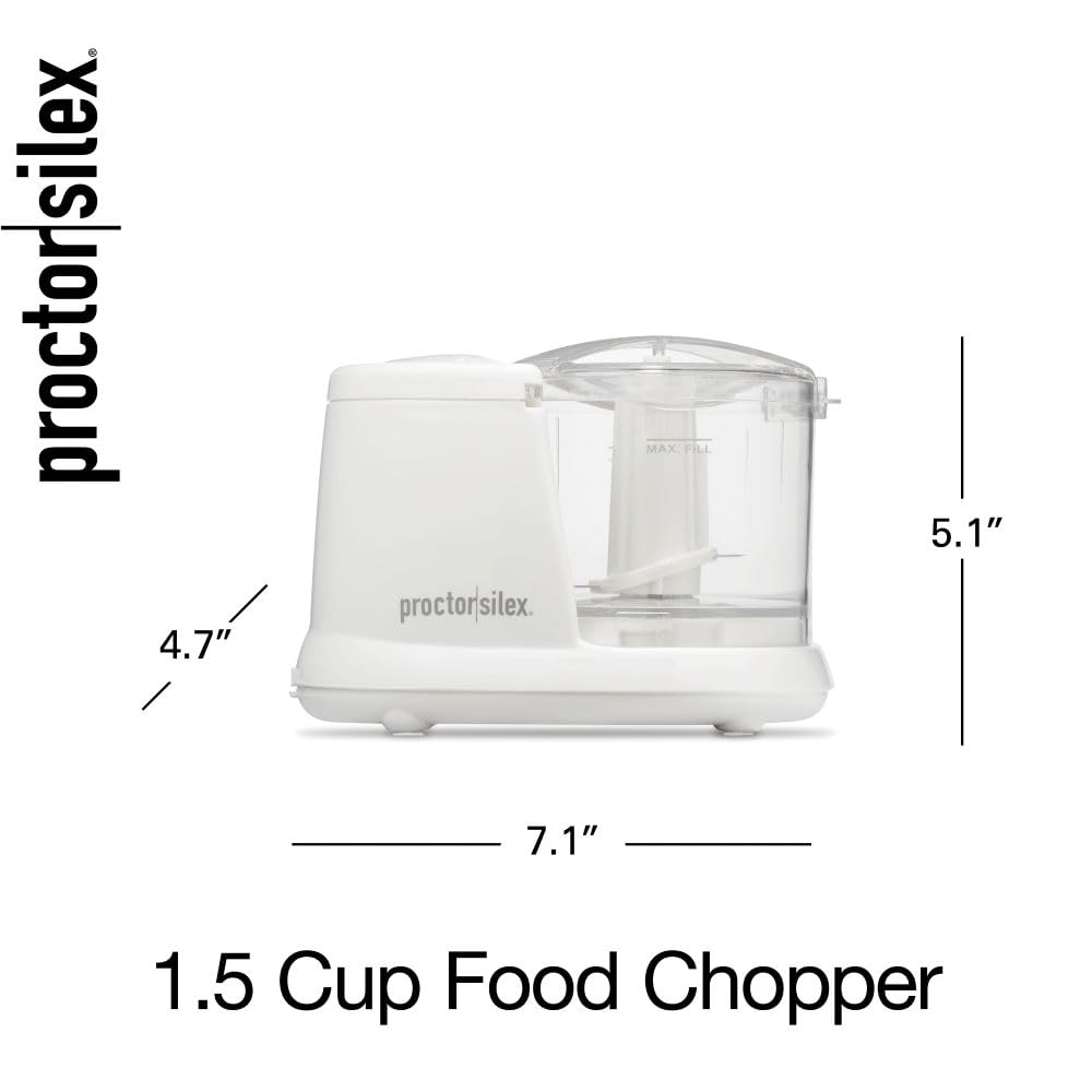 Proctor Silex Durable Electric Vegetable Chopper & Mini Food Processor for Chopping, Puree & Emulsify, 1.5 Cup, 1.5 cups, White