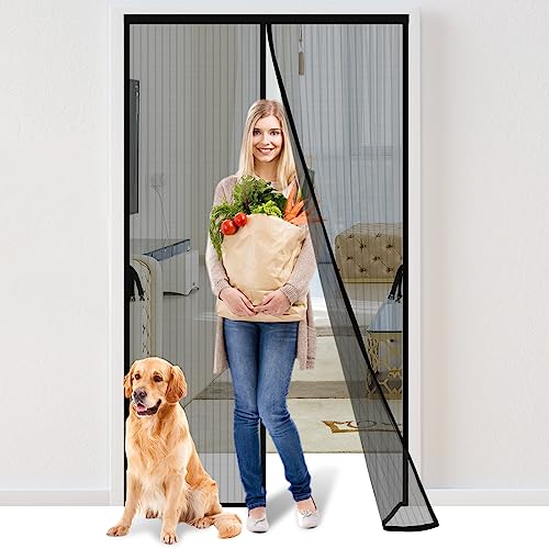 Fiberglass Magnetic Screen Door Fit Door Size 48 x 83 in- Heavy Duty Fiberglass Screen Door Mesh for Interior Door, Patio and Sliding Doors - Door Screen Magnetic Closure Let Fresh Air in