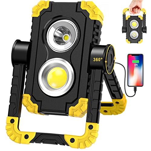 Samyoung 2 Pack Magnetic 6000 Lumen Work Light, 10 Hours Long Lasting 360°Rotating 7000K Warm Rechargeable Work Light, Folding Waterproof Led Work Light for Job Site Car Inspection Camping Emergency