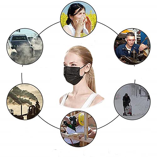 NNPCBT Black Disposable Face Masks 50PCS 3 Ply