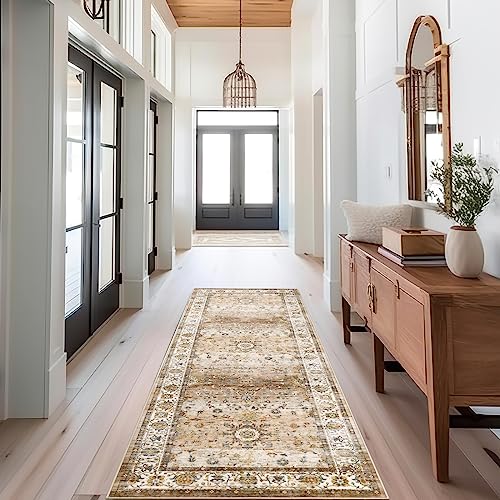 befbee 2.6'x8'Non Slip Runner Rugs - Runners for hallways, Kitchen,Entryway,Stain Resistant Washable Rugs for Bedroom, Indoor Vintage Area Rugs (Pink/Gray, 2.6'x8')