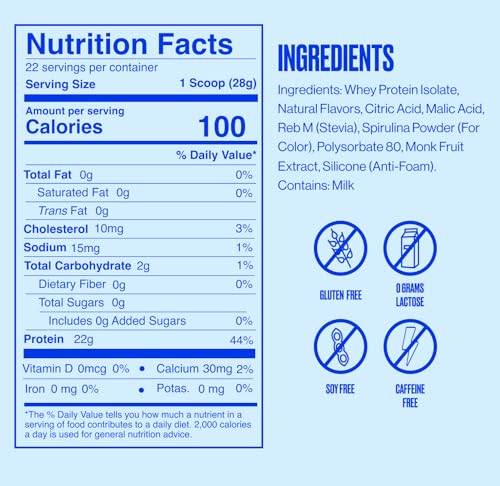 SEEQ Clear Protein Powder - Blue Razz Freeze - 22 Servings - 22g Clear Whey Protein Isolate - Zero Sugar - 0g Lactose - Allergen Friendly - GLP1 Support - Bone Health - Muscle Post Workout Recovery