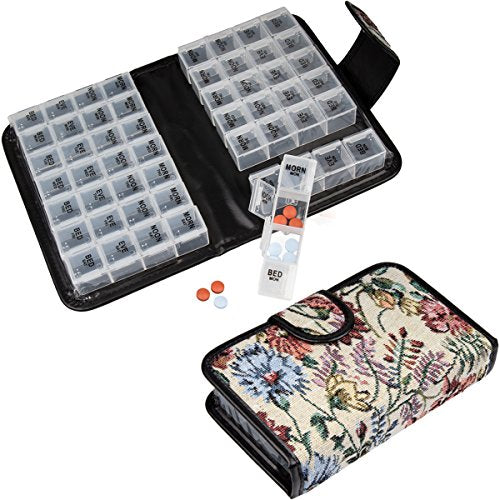 Smart Essentials 14 Day Pill & Vitamin Organizer 2 Weeks AM/PM 4 Doses a Day Travel Case Handy & Portable, Black, GM8283