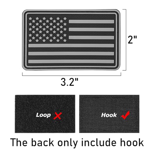 4 Pieces US American Flag Patch PVC Rubber Hook & Loop Fastener Patches Tactical Morale Patch (Black + Grey)