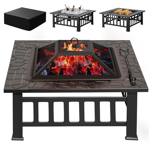 Devoko Fire Pit 32 Inch Outdoor Firepit Table Metal Fireplaces for Outside Patio