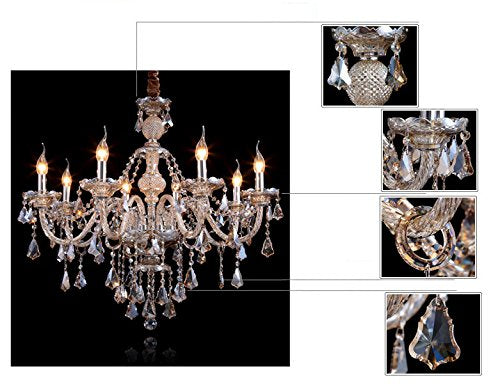 HungGwun Cognac 8 Lights K9 Crystal Chandelier Modern Luxurious Light Candle Pendant Lamp Ceiling Living Room Lighting for Dining Living Room Bedroom Hallway Entry 31x28 Inch Gifts (Cognac Color)