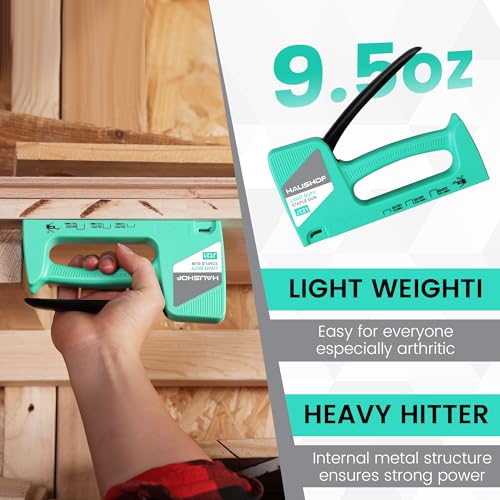 HAUSHOF Light Duty Staple Gun, Upholstery Staple Gun with 800PCS JT21 Staples and Stapler Remover, Green Staple Gun Kit fits JT21 Staple of 1/4'', 5/16'' & 3/8'' for Classroom, Crafts, DIY, Decoration