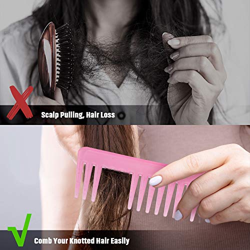 Large Hair Detangling Comb Wide Tooth Comb for Curly Hair Wet Dry Hair, No Handle Detangler Comb Styling Shampoo Comb (Cyan, Pink)