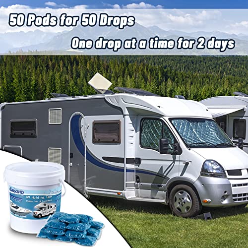 Eazy2hD 50 Packs RV Toilet Treatment Holding Tank Deodorizer for RV Black Tank Chemicals Breaking Down for Camper Portable Porta Potty (Blue)