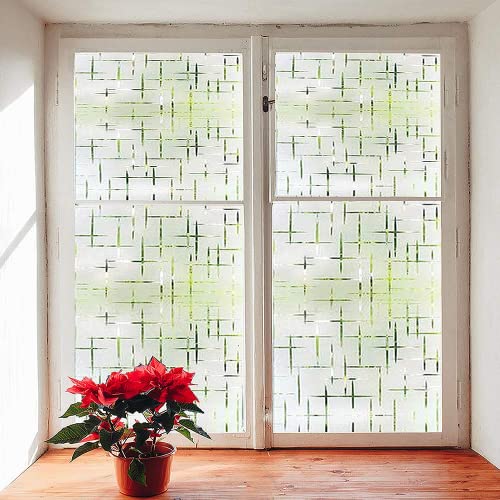 Finnez Frosted Window Film Non-Adhesive, Frosting Privacy Film for Glass Windows, Self Static-Cling Decorative Window Cling for Home Office UV Protection Cross Pattern 11.8 x 78.7 inches