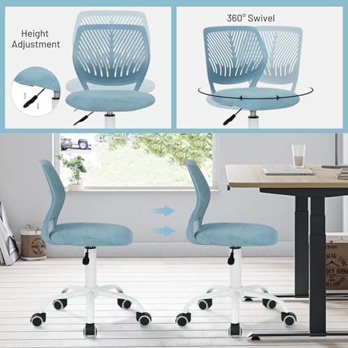 Desk Chair Armless, Comfy Small Home Office Chair with Fabric Seating Cushion and Plastic Low-Back, Adjustable Swivel Study Computer Task Chair for Student Children Kids with Rolling Wheels, Amber