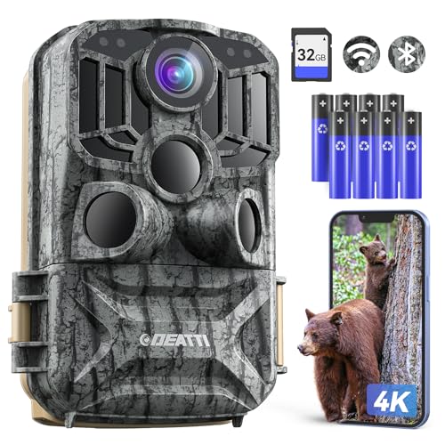 DEATTI Trail Camera 48MP 4K Game Camera with 8 Batteries & 32G SD Card,Bluetooth Connection,No Glow Night Vison Motion Activated Waterproof for Wildlife Deer Outdoor 0.1s Trigger Time