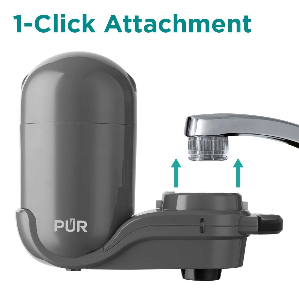 PUR PLUS Vertical Faucet Mount Water Filtration System with 3-in-1 Lead Reducing Filter for Great-Tasting Filtered Tap Water, Lasts 100 Gallons, Fits Most Kitchen or Bathroom Faucets, Grey