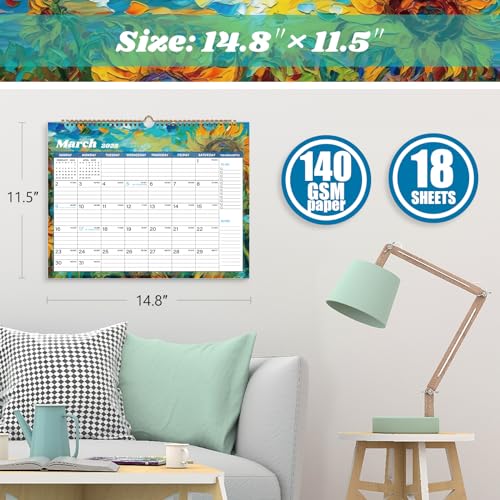 XISIDO Calendar 2024-2025, 18 Months Wall Calendar July 2024 to Dec 2025 Calendar with Julian Dates, 14.8" X 11.5" (Flower)