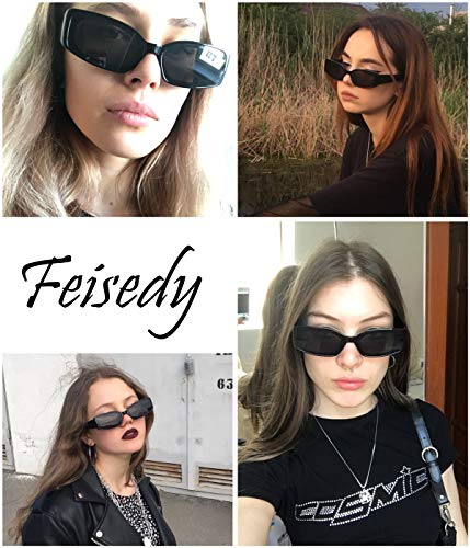 FEISEDY Retro Rectangle Sunglasses Women Men Vintage 90s Small Glasses Thick Narrow Fashion Y2K Plastic Glasses B2462