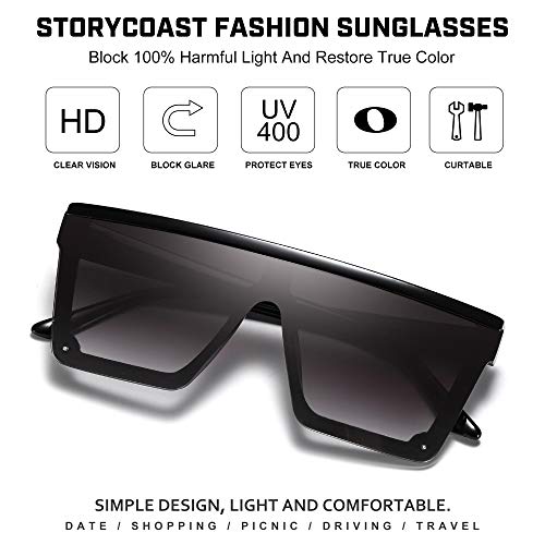 STORYCOAST Oversized Square Sunglasses for Women Men Fashion Siamese Lens Style Flat Top Shield Shades Light Brown-Gradient Brown Lens