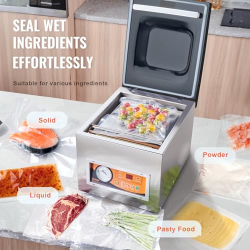 VEVOR Chamber Vacuum Sealer, 260W Sealing Power, Vacuum Packing Machine for Wet Foods, Meats, Marinades and More, Compact Size with 10.2" Sealing Length, Applied in Home Kitchen