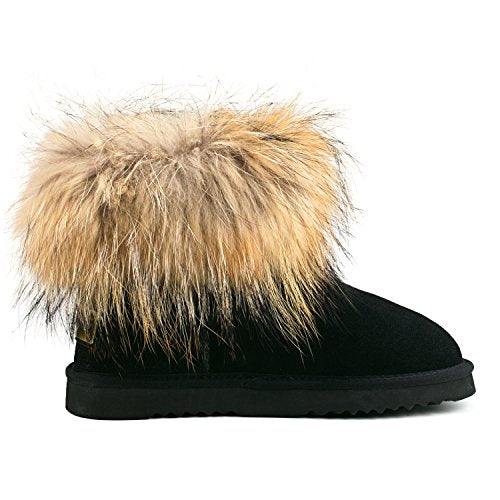 AUSLAND Boots for Women Furry Fur Winter Ankle Boots Warm Fluffy Snow Boot 6.5US Sand 99251 37EU