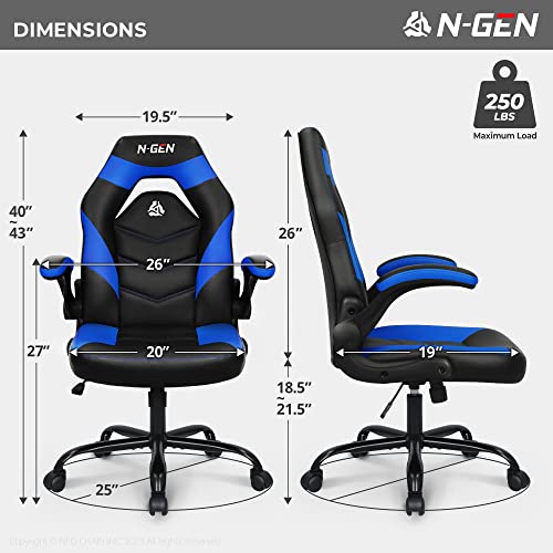 N-GEN Video Gaming Computer Chair Ergonomic Office Chair Desk Chair with Lumbar Support Flip Up Arms Adjustable Height Swivel PU Leather Executive with Wheels for Adults Women Men (White)