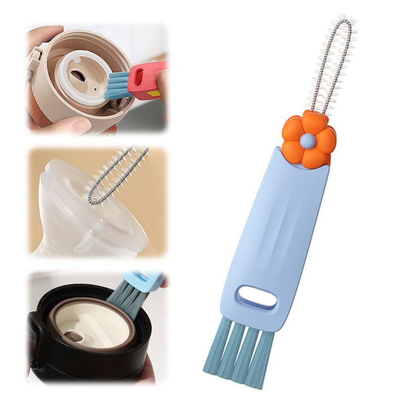 3 in 1 Cup Lid Cleaning Brush, 2024 New Crevice Cleaning Brush Set for Baby Bottle Gap Tight Spaces Cup, 3 in 1 Multifunctional Cleaning Brush Portable Cup Lid Cleaner with Brush(E)